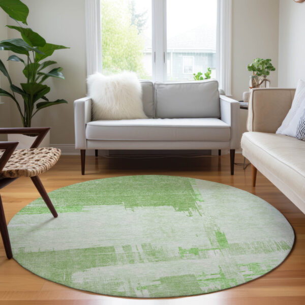 8' Green And Mint Green Round Abstract Washable Indoor Outdoor Area Rug