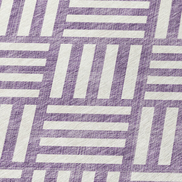 10' X 14' Purple And Ivory Geometric Washable Indoor Outdoor Area Rug