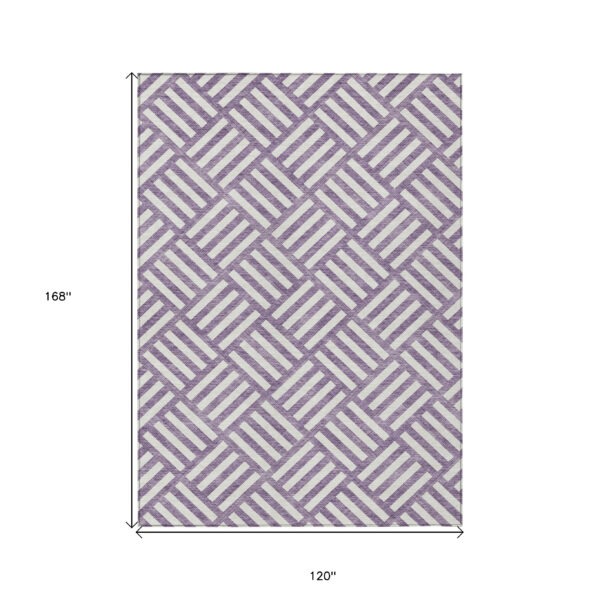 10' X 14' Purple And Ivory Geometric Washable Indoor Outdoor Area Rug
