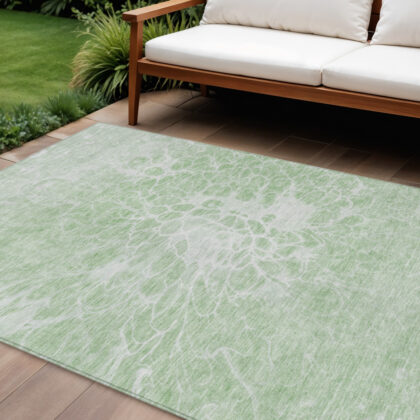 10' X 14' Mint Green And Ivory Abstract Washable Indoor Outdoor Area Rug