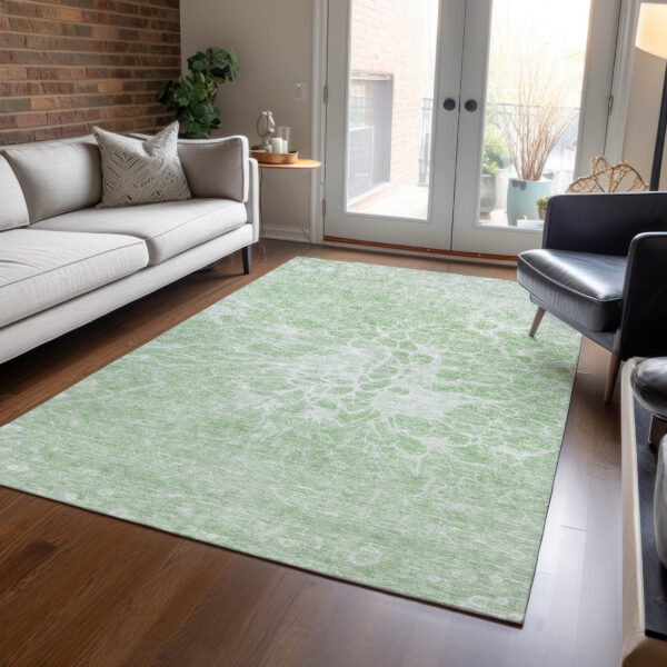 10' X 14' Mint Green And Ivory Abstract Washable Indoor Outdoor Area Rug