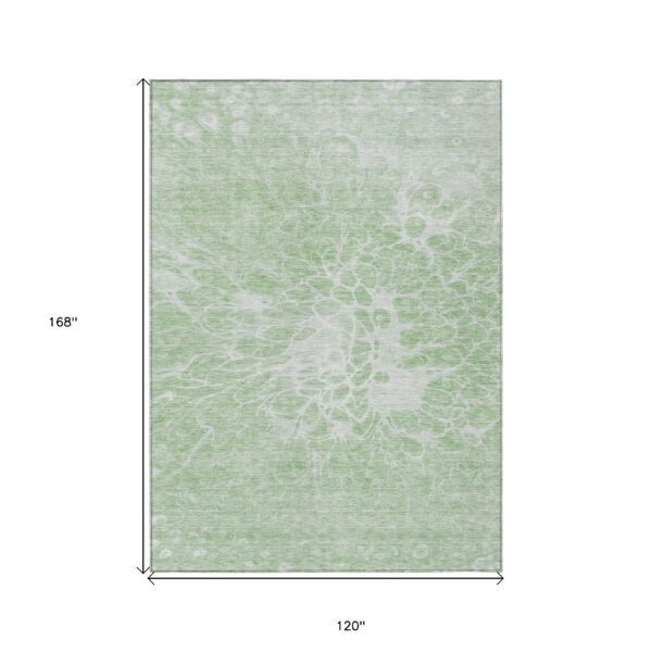 10' X 14' Mint Green And Ivory Abstract Washable Indoor Outdoor Area Rug