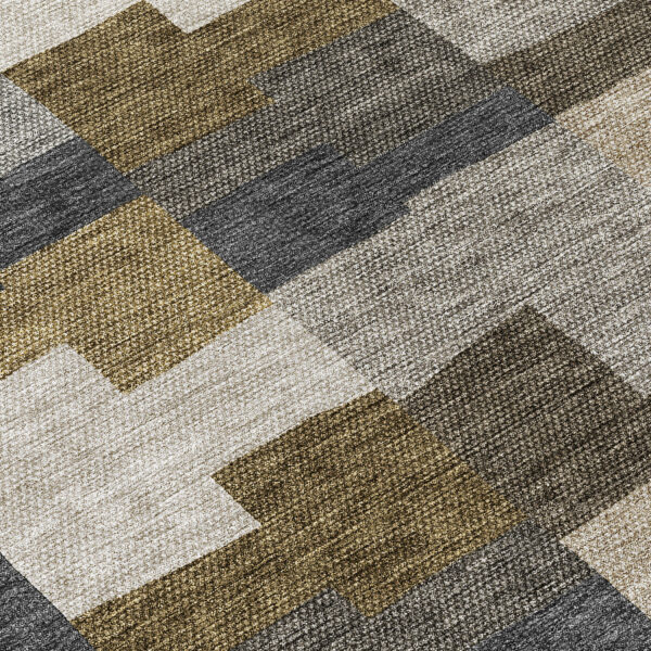 8' Brown Beige And Ivory Round Geometric Washable Indoor Outdoor Area Rug