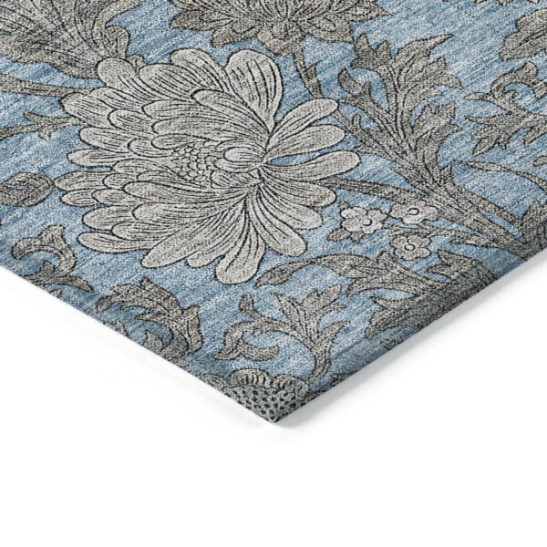 3' X 5' Blue Gray And Silver Floral Washable Indoor Outdoor Area Rug