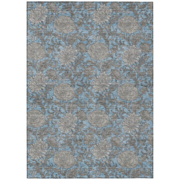 3' X 5' Blue Gray And Silver Floral Washable Indoor Outdoor Area Rug