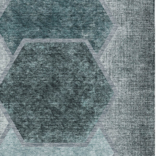 8' X 10' Teal Blue Aqua And Ivory Geometric Washable Indoor Outdoor Area Rug