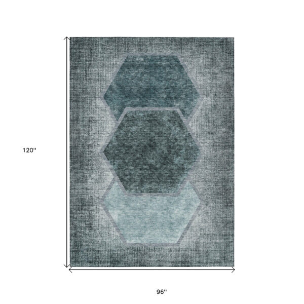 8' X 10' Teal Blue Aqua And Ivory Geometric Washable Indoor Outdoor Area Rug