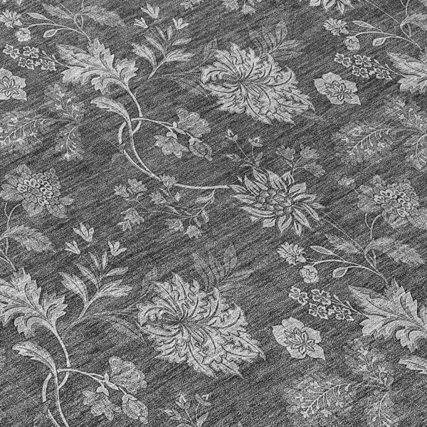 8' Gray Charcoal And Silver Round Floral Washable Indoor Outdoor Area Rug
