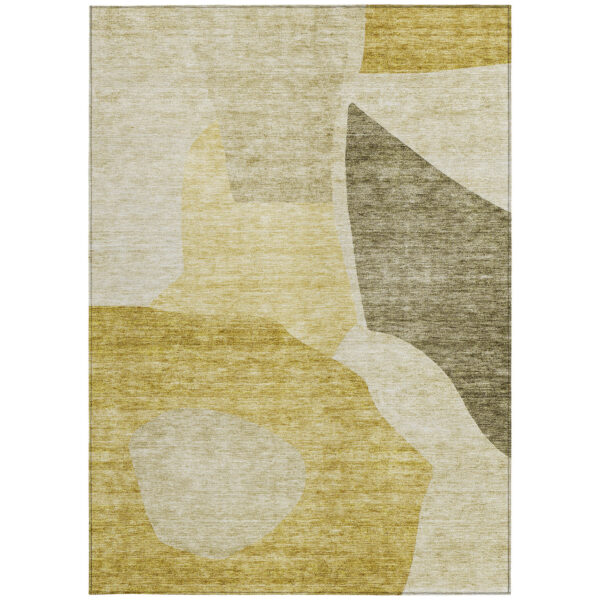 9' X 12' Gold Beige And Wheat Abstract Washable Indoor Outdoor Area Rug