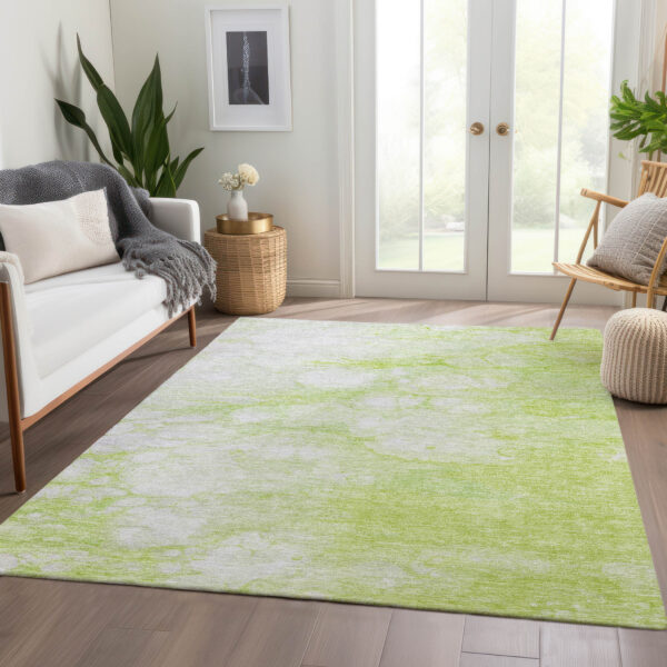 10' X 14' Artichoke Green And Ivory Abstract Washable Indoor Outdoor Area Rug