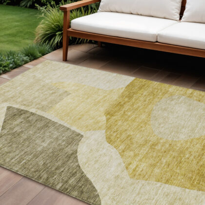 9' X 12' Gold Beige And Wheat Abstract Washable Indoor Outdoor Area Rug