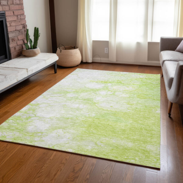 10' X 14' Artichoke Green And Ivory Abstract Washable Indoor Outdoor Area Rug