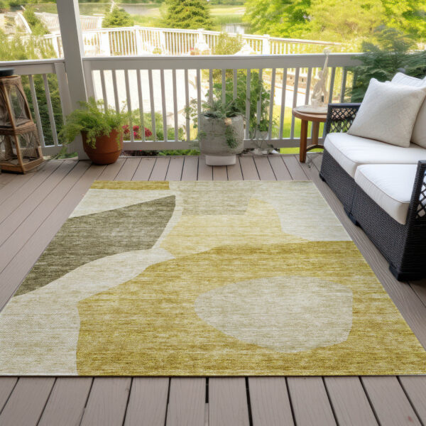 9' X 12' Gold Beige And Wheat Abstract Washable Indoor Outdoor Area Rug