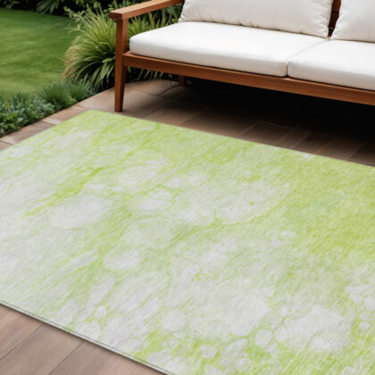 10' X 14' Artichoke Green And Ivory Abstract Washable Indoor Outdoor Area Rug