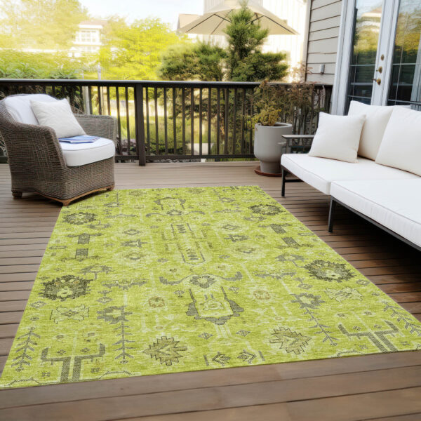 9' X 12' Artichoke Green And Fern Green Oriental Washable Indoor Outdoor Area Rug