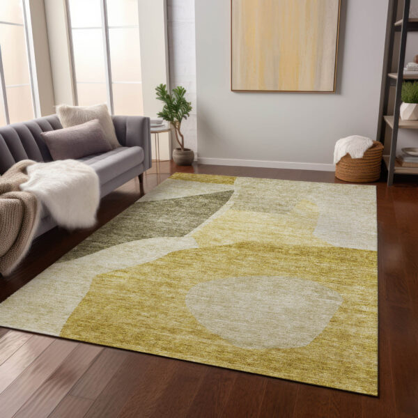 9' X 12' Gold Beige And Wheat Abstract Washable Indoor Outdoor Area Rug