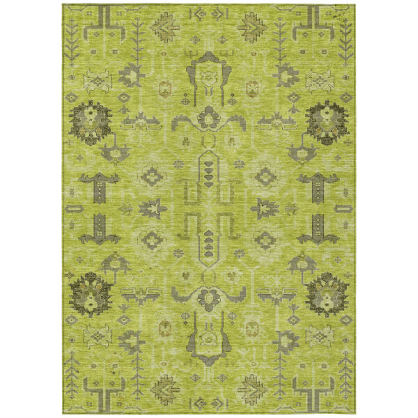 9' X 12' Artichoke Green And Fern Green Oriental Washable Indoor Outdoor Area Rug