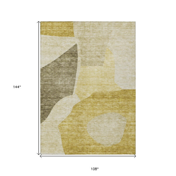 9' X 12' Gold Beige And Wheat Abstract Washable Indoor Outdoor Area Rug