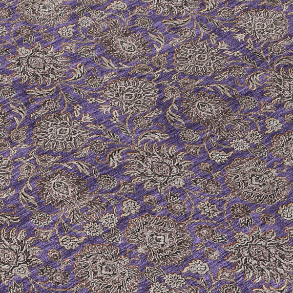 8' Purple Beige And Taupe Round Floral Washable Indoor Outdoor Area Rug