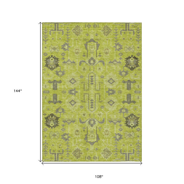 9' X 12' Artichoke Green And Fern Green Oriental Washable Indoor Outdoor Area Rug