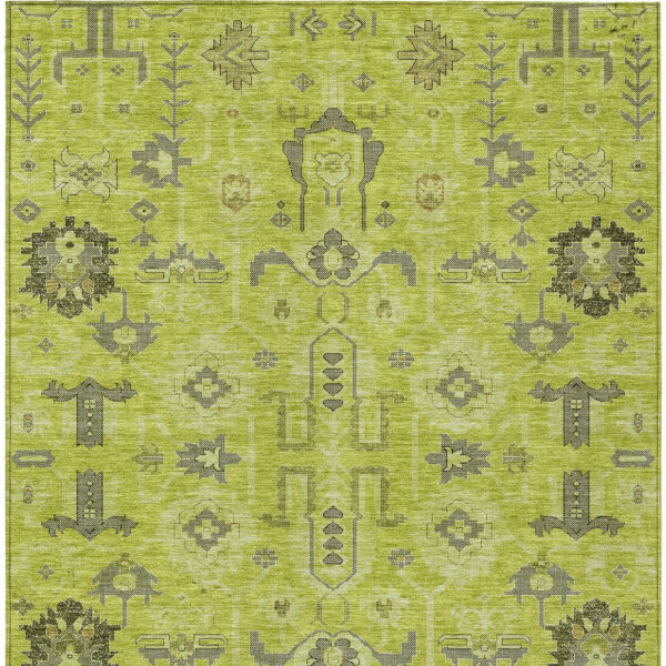 9' X 12' Artichoke Green And Fern Green Oriental Washable Indoor Outdoor Area Rug