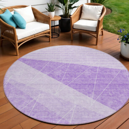 8' Lavender And Purple Round Geometric Washable Indoor Outdoor Area Rug
