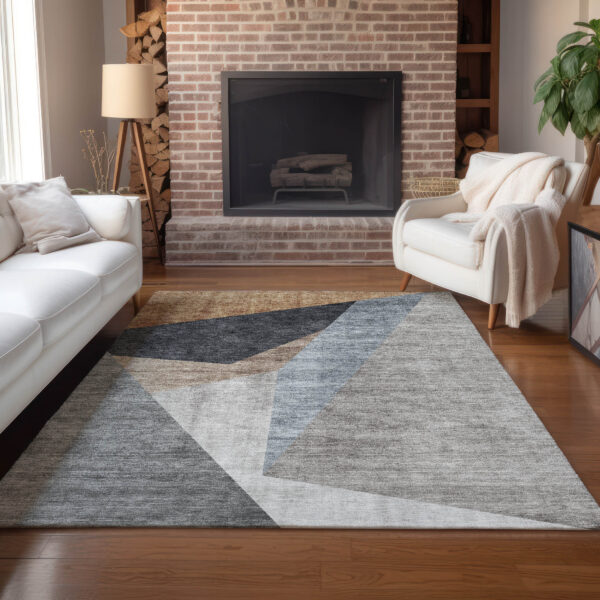 10' X 14' Taupe Beige And Gray Abstract Washable Indoor Outdoor Area Rug