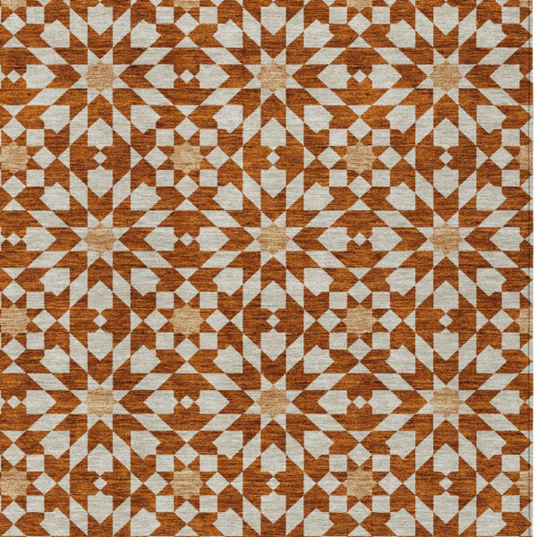 9' X 12' Orange Beige And Copper Floral Medallion Washable Indoor Outdoor Area Rug