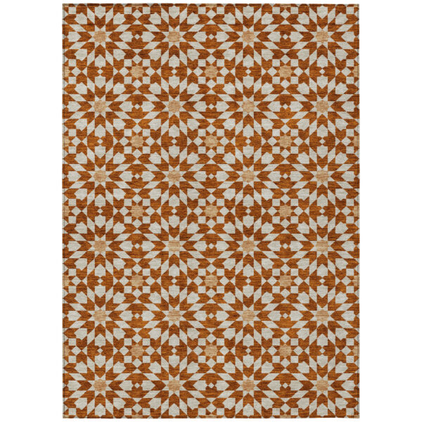 9' X 12' Orange Beige And Copper Floral Medallion Washable Indoor Outdoor Area Rug