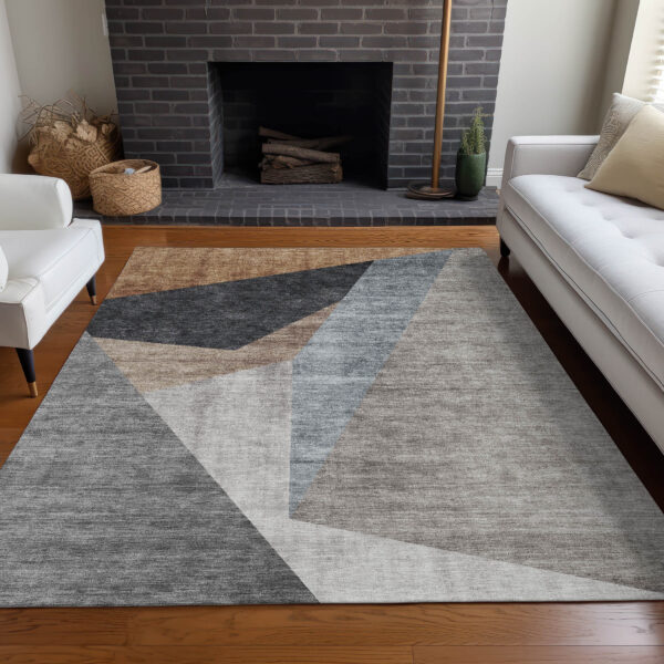 10' X 14' Taupe Beige And Gray Abstract Washable Indoor Outdoor Area Rug