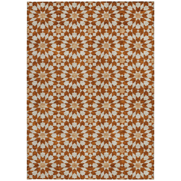9' X 12' Orange Beige And Copper Floral Medallion Washable Indoor Outdoor Area Rug