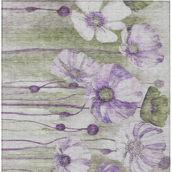 3' X 5' Purple And Lavender Floral Washable Indoor Outdoor Area Rug