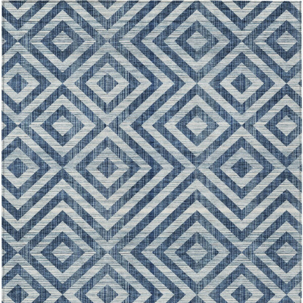 8' X 10' Navy Blue And Ivory Geometric Washable Indoor Outdoor Area Rug