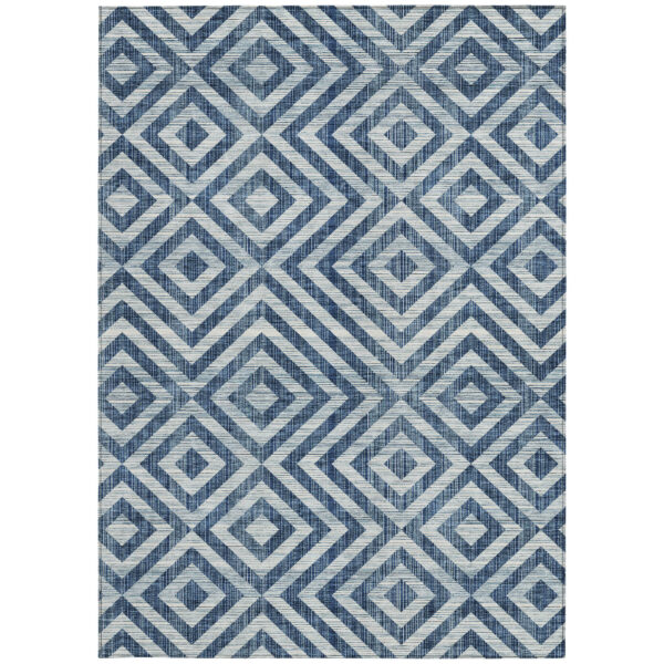 8' X 10' Navy Blue And Ivory Geometric Washable Indoor Outdoor Area Rug