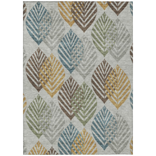 9' X 12' Gray Silver And Teal Blue Floral Washable Indoor Outdoor Area Rug