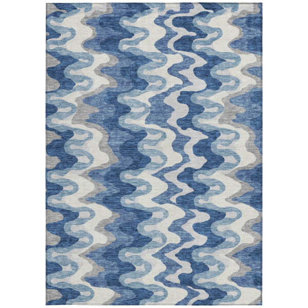 3' X 5' Navy Blue And Sky Blue Abstract Washable Indoor Outdoor Area Rug
