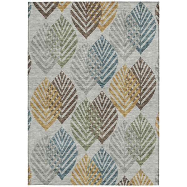 9' X 12' Gray Silver And Teal Blue Floral Washable Indoor Outdoor Area Rug