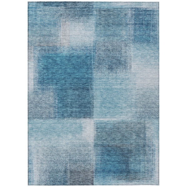 10' X 14' Denim Blue And Navy Blue Abstract Washable Indoor Outdoor Area Rug