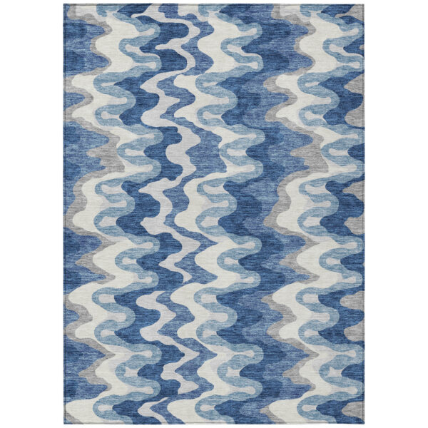 3' X 5' Navy Blue And Sky Blue Abstract Washable Indoor Outdoor Area Rug
