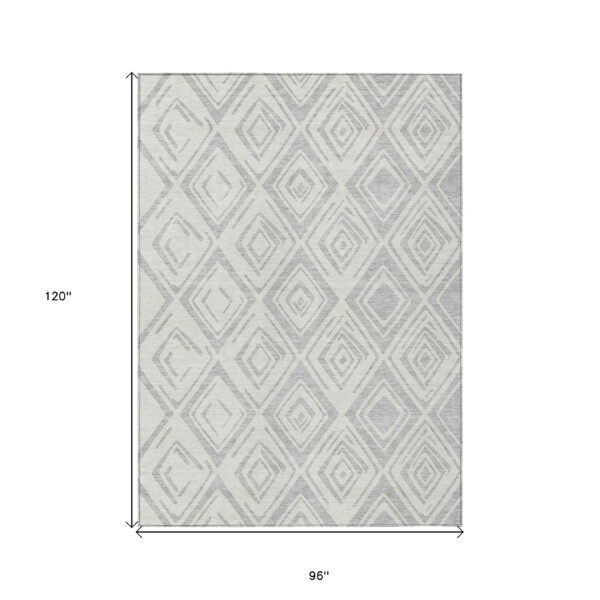 8' X 10' Pewter And Ivory Geometric Washable Indoor Outdoor Area Rug