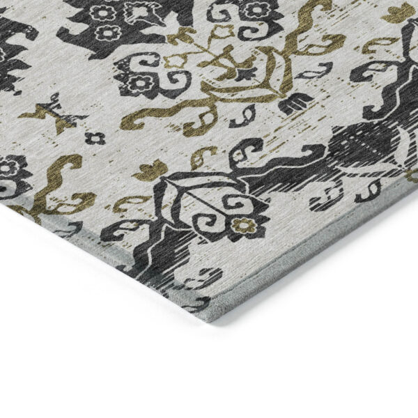 5' X 8' Black Beige And Gold Oriental Washable Indoor Outdoor Area Rug