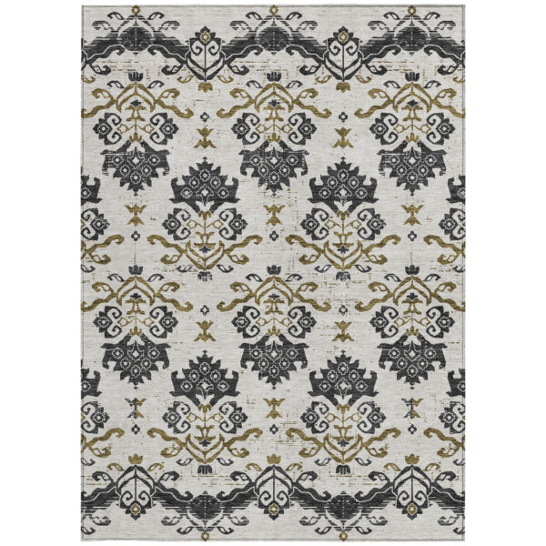 5' X 8' Black Beige And Gold Oriental Washable Indoor Outdoor Area Rug