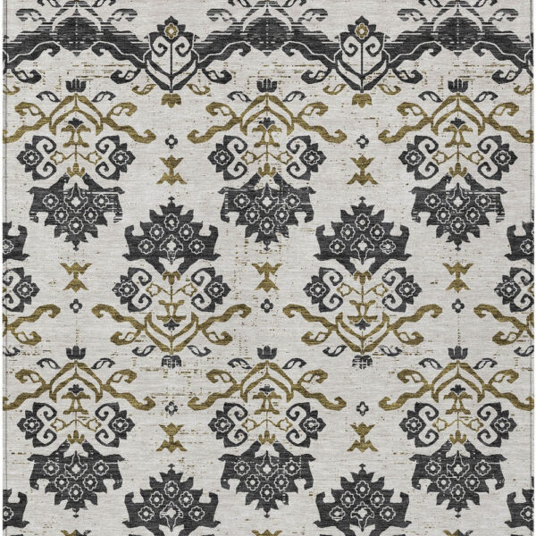 5' X 8' Black Beige And Gold Oriental Washable Indoor Outdoor Area Rug