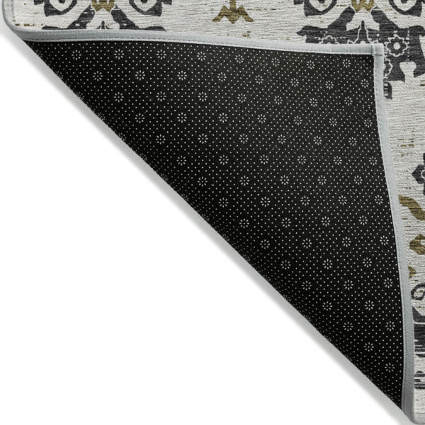 5' X 8' Black Beige And Gold Oriental Washable Indoor Outdoor Area Rug
