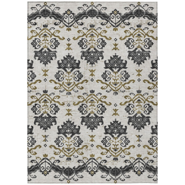 5' X 8' Black Beige And Gold Oriental Washable Indoor Outdoor Area Rug