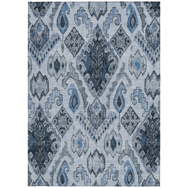 10' X 14' Denim Blue And Sky Blue Moroccan Washable Indoor Outdoor Area Rug