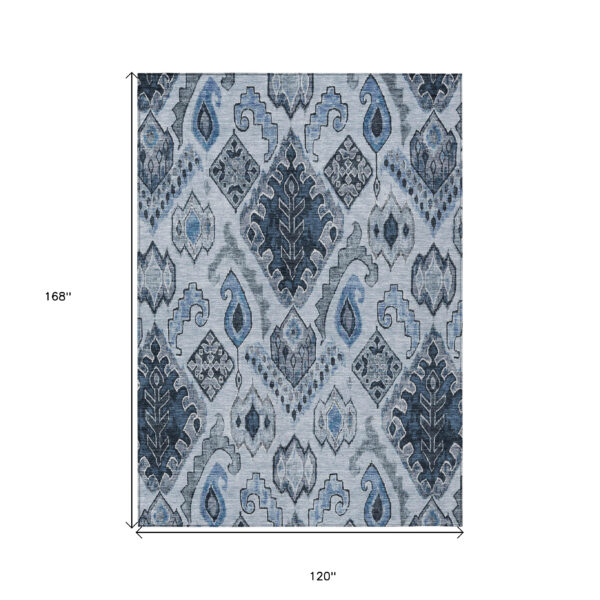 10' X 14' Denim Blue And Sky Blue Moroccan Washable Indoor Outdoor Area Rug