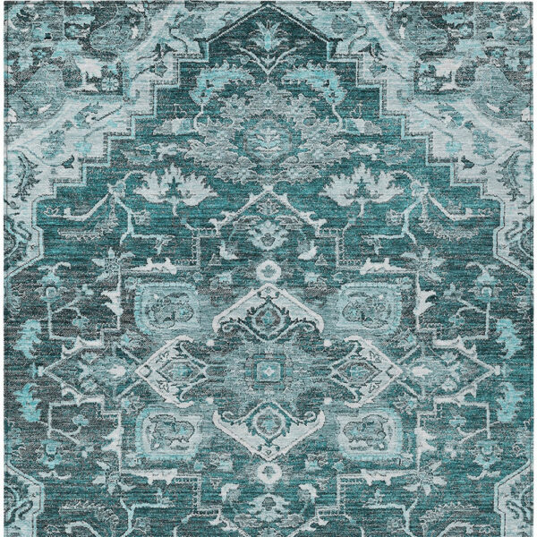 9' X 12' Teal Blue Gray And Charcoal Oriental Washable Indoor Outdoor Area Rug