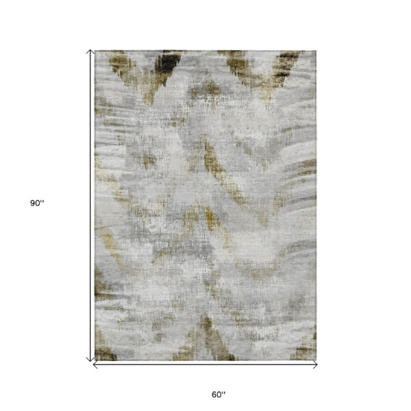 5' X 8' Taupe Gray And Brown Abstract Washable Indoor Outdoor Area Rug