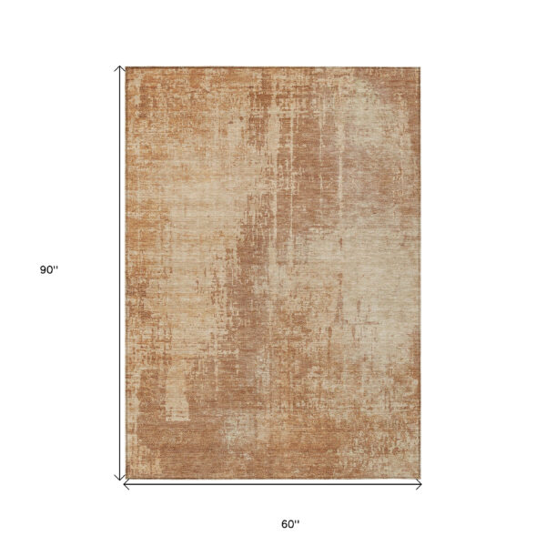 5' X 8' Terra Cotta And Copper Abstract Washable Indoor Outdoor Area Rug